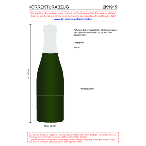 Sekt Cuvée Piccolo - Flasche Grün , weiß, Glas, 5,50cm x 20,00cm x 5,50cm (Länge x Höhe x Breite), Bild 4