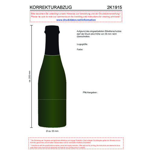 Sekt Cuvée Piccolo - Flasche Grün , schwarz, Glas, 5,50cm x 20,00cm x 5,50cm (Länge x Höhe x Breite), Bild 3