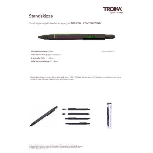 TROIKA Multitasking-Kugelschreiber CONSTRUCTION , Troika, goldfarben, schwarz, Messing, 15,00cm x 1,30cm x 1,10cm (Länge x Höhe x Breite), Bild 6