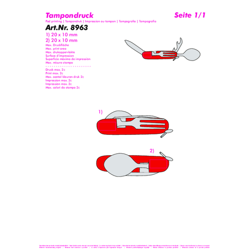 Multi-Tool 'Picknick' , rot, ABS+MET, 9,00cm x 3,00cm x 2,90cm (Länge x Höhe x Breite), Bild 3