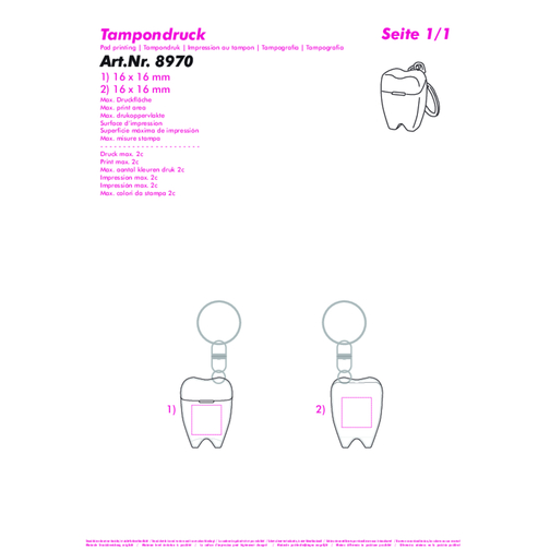 Zahnseide-Schlüsselanhänger , weiss, PP+MET, 3,00cm x 3,50cm x 1,70cm (Länge x Höhe x Breite), Bild 3